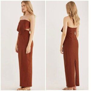 Rumer The Label x Revolve Chocolate Linen Blend Resortwear Roam Bandana Maxi